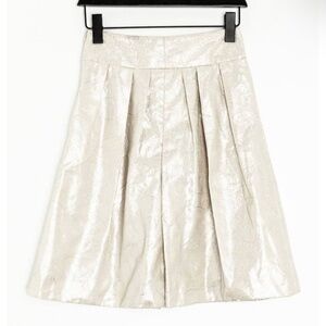 Zara Cream Metallic Shimmery Fairy Brocade Lined Pleated Skirt Pockets L